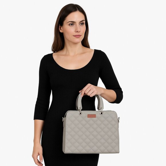 Vegan Leather Grey Colour Handbag for Women– Top-Handle Tote Bag, Satchel Purse - Picture 2 of 10